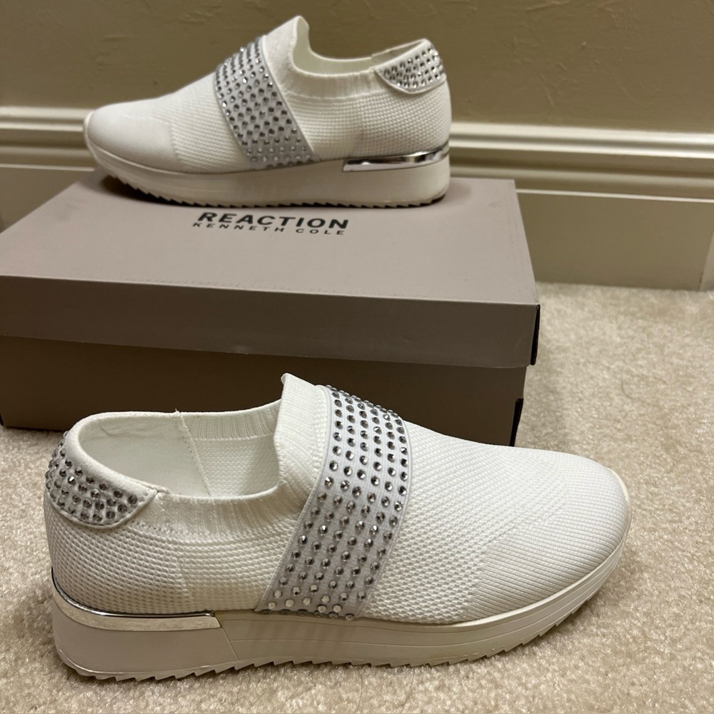 New Kenneth Cole reaction White Slip-On Shoes with Silver Details